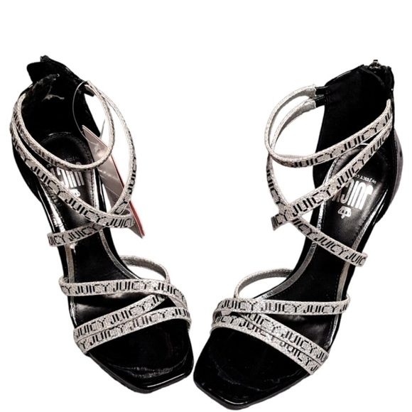 Juicy couture Gabrielle glitter heels size 10 black silver - Picture 3 of 6